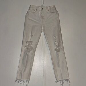 Frayed Hem Straight Leg Jeans - White